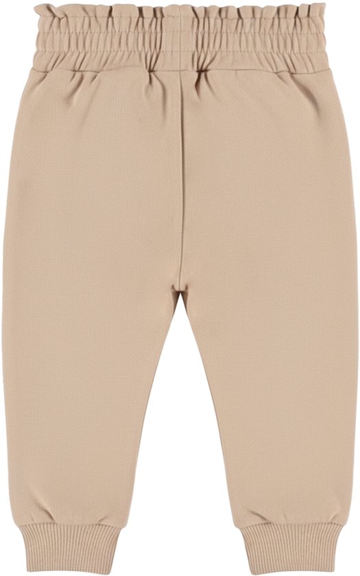 Lichtbruine joggingbroek met elastische tailleband met ruches en boorden.