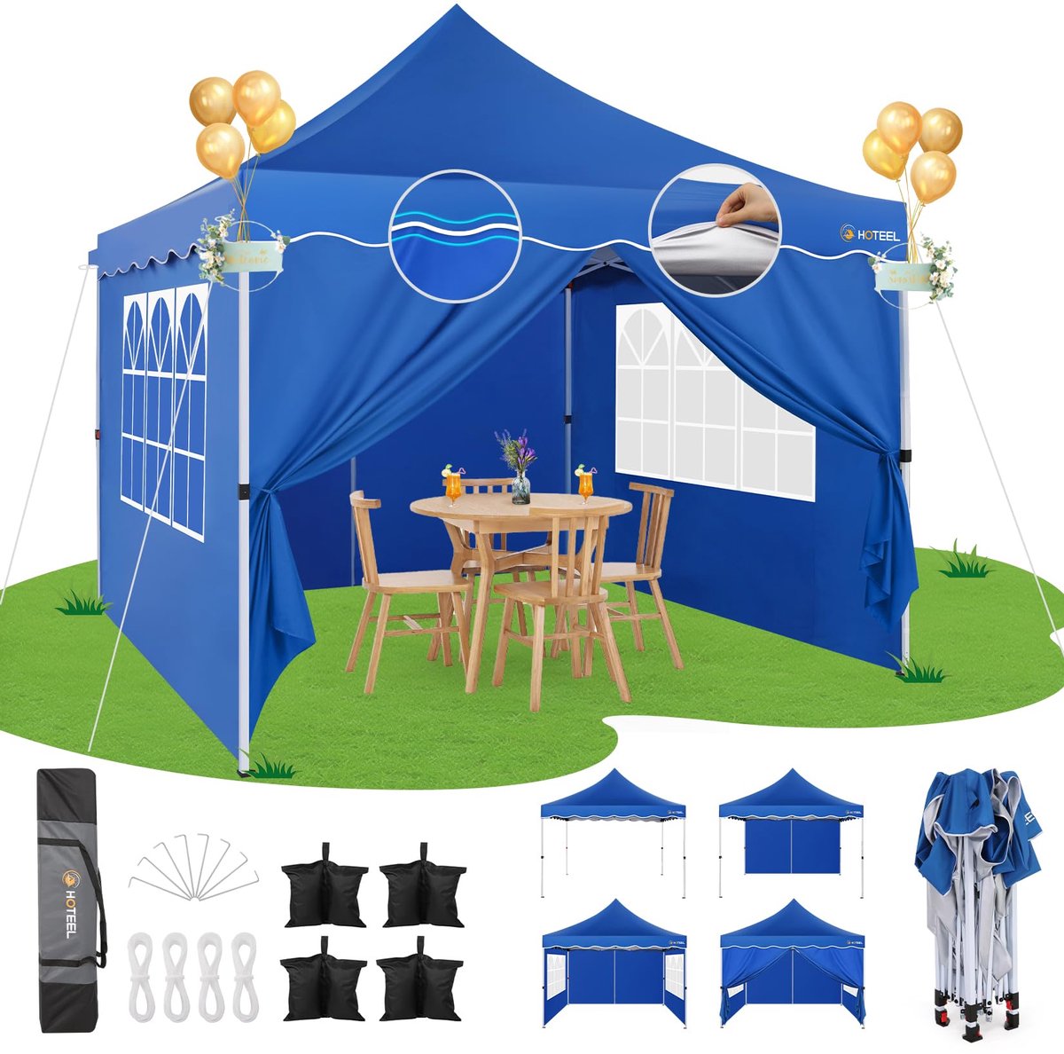 SnelShoppen - HOTEEL Vouwpaviljoen 3 x 3 m - Waterdicht en Stabiel Pop-up Partytent met 4 Zijwanden, Zandzakken, Touwen en Haringen - Winterbestendig