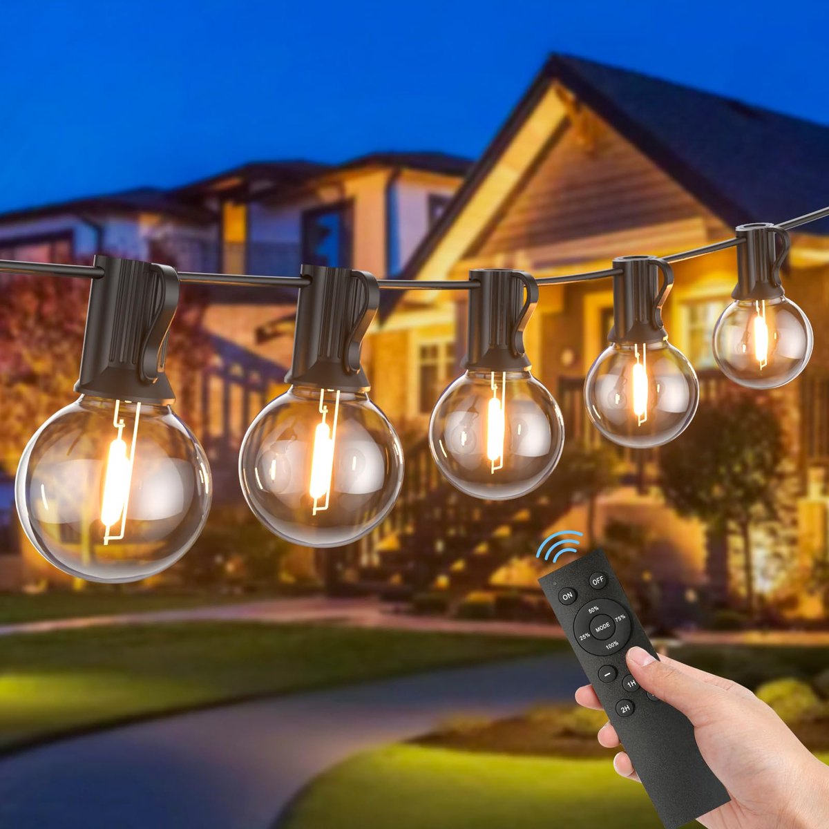 SnelShoppen - Lichtslingers Voor Buiten 30M Dimbaar met Afstandsbediening - 50+2 Onbreekbare Lampen - IP45 Waterdicht Warmwit voor Tuin, Patio, Feest