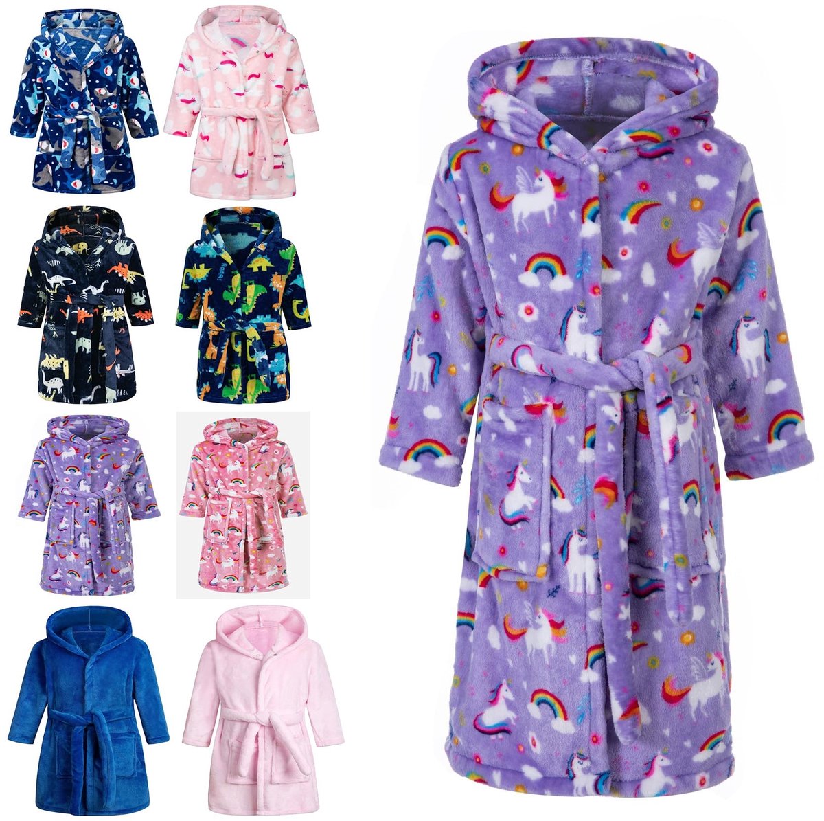 SnelShoppen - Zachte Badjas en Ochtendjassen voor Kinderen - Unicorn Badjas voor Meisjes en Jongens 2-9 Jaar - Capuchon Pyjama - Perfecte Geschenken v