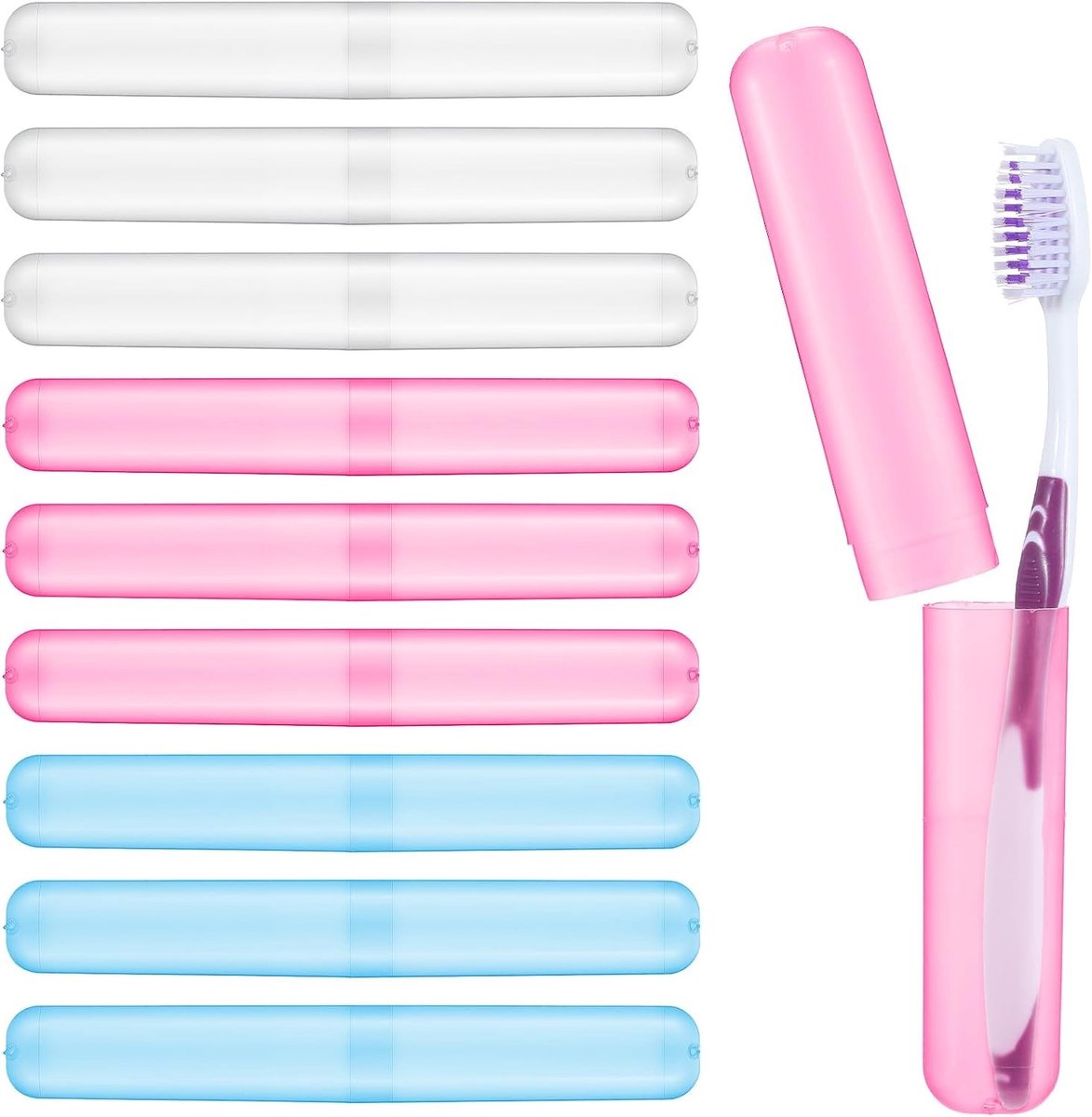 Set van 8 tandenborstelhoezen voor op reis, draagbare reisetui van PP-kunststof, ideaal voor hygiëne en bescherming (transparant, groen, blauw)