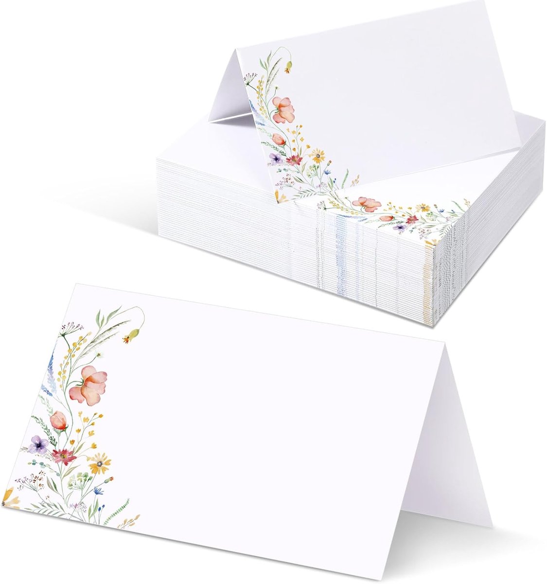 SnelShoppen - 50 Watercolor Wildflowers Tafelkaarten - Bloemige Plaatskaarten voor Feest, Bruiloft, Eten - Vrolijke Tafeldecoratie van Hoogwaardig Pap