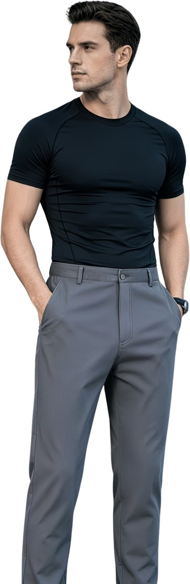 Currero Pantalon Heren Chino Regular Fit Golfbroek Nette Broek Elastische Tailleband Volwassenen Donkergrijs M