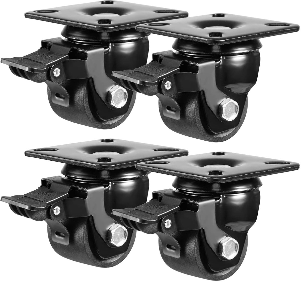 Set van 4 Zware 2-Inch Vervangingswielen met Rem, Duurzame en Stille Nylon Rollen voor Industrieel Gebruik, Belastbaarheid 1000 kg