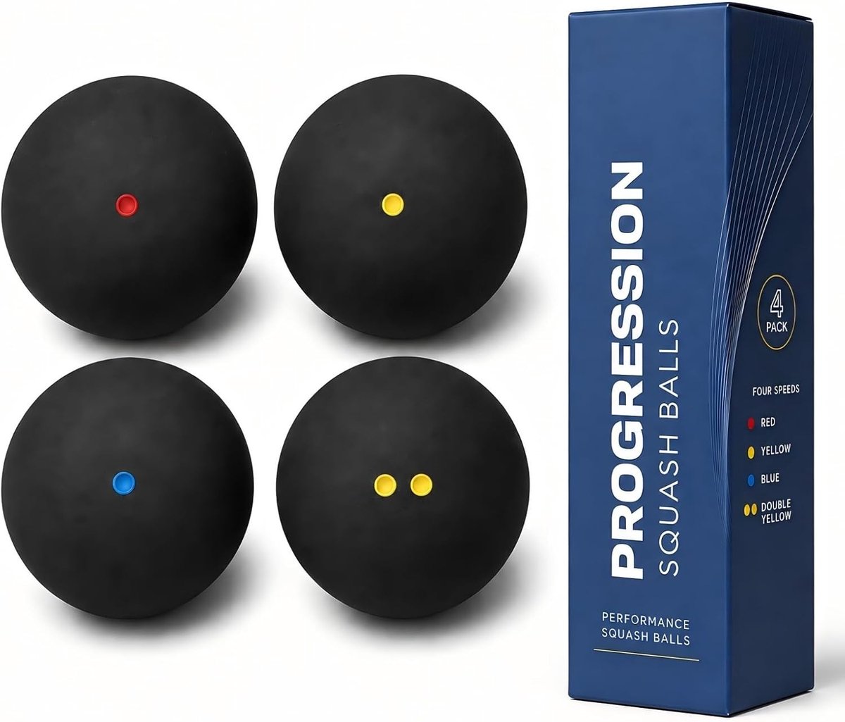 Zeer elastische squashballen voor indoor racketsport training en oefeningen, set van 4 rubberen ballen met gele stippen voor optimale prestaties en duurzaamheid