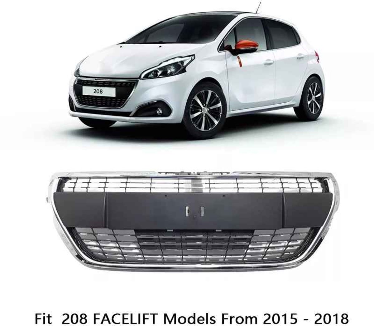 CORE Voorkap Bumpergrille - Voorbumper Middengrille - Radiateurgrille Vervanging - Compatibel met Peugeot 208 (2015-2018) - OEM 9810535677 - Duurzame Frontgrille voor Voorbumper - Zwart