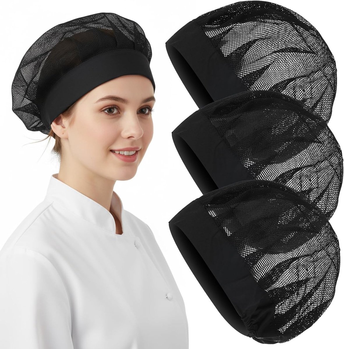 Verstelbare Koksbontjes voor Vrouwen - 3 Stuks met Haarnetten voor Catering en Koken, Professionele Keukenaccessoires