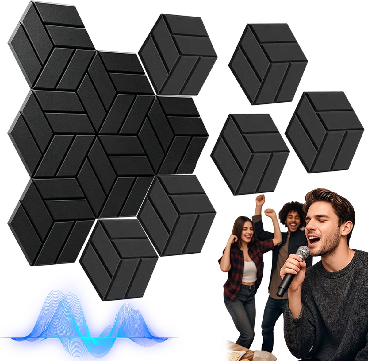 Zelfklevende Akoestische Panelen - Geluidsisolatie Panelen - 12x - 230kg/m³ - B1 Brandvertragend & Geurloos - Echo & Galm Reducerend - Zonder Boren te Verwijderen - Voor Thuisbioscoop, Studio & Kantoor