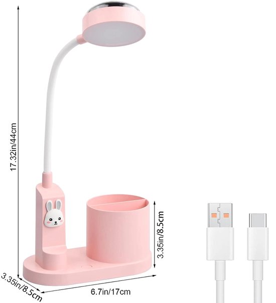 Kinderbureaulamp - LED-leeslamp - Met pennenhouder en projectorfunctie - USB-oplaadbaar - Oogvriendelijke bureaulamp voor kinderen - ABS-materiaal - Nachtlampje voor naast het bed - Roze — afbeelding 2