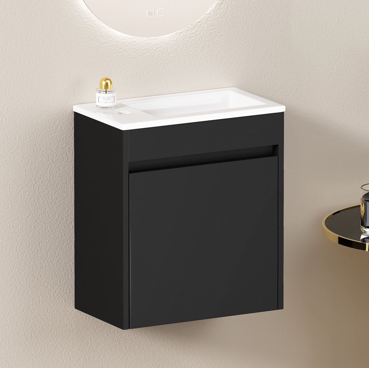 MIVRAY Badkamerkast – 46 cm Breed met Zachtsluitende Deur – MDF – Zwart – Compacte Opbergk