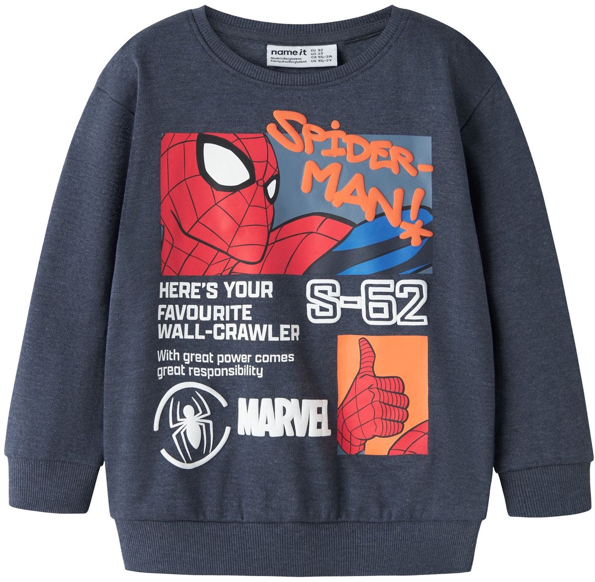 NAME IT NMMACTOR SPIDER NREG SWEAT BRU MAR Jongens Trui - Maat 122/128