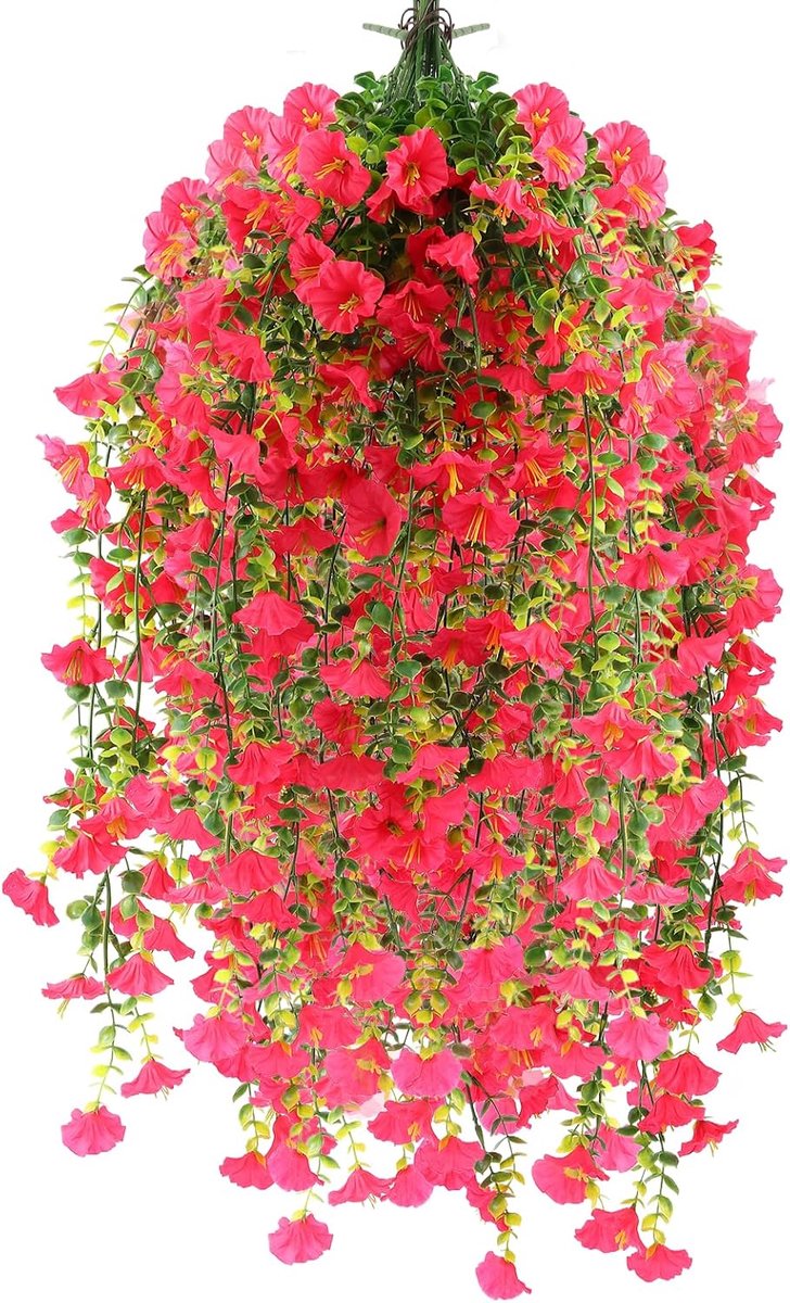 SnelShoppen - Kunstbloemen Petunia, 4 Stuks, Magenta, 80 cm - Kunstplant voor Hangende Decoratie, Ideaal voor Balkon en Buiten