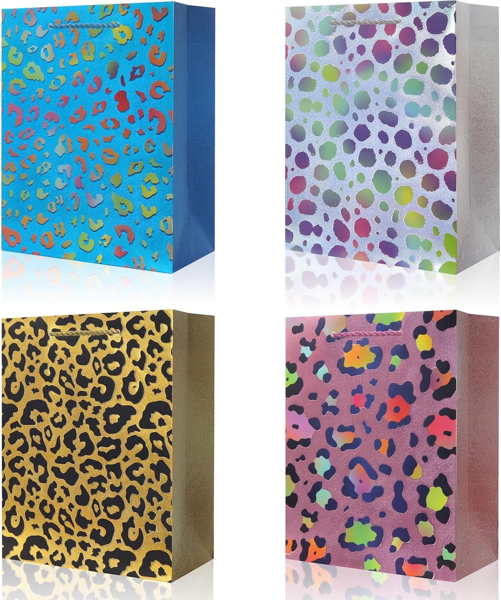 SnelShoppen - Geschenkzakje met Luipaardprint - Roze Feestzakjes - Kleine Kartonnen Tas met Dierenprint en Handvat - 12 Stuks voor Verjaardag, Bruilof