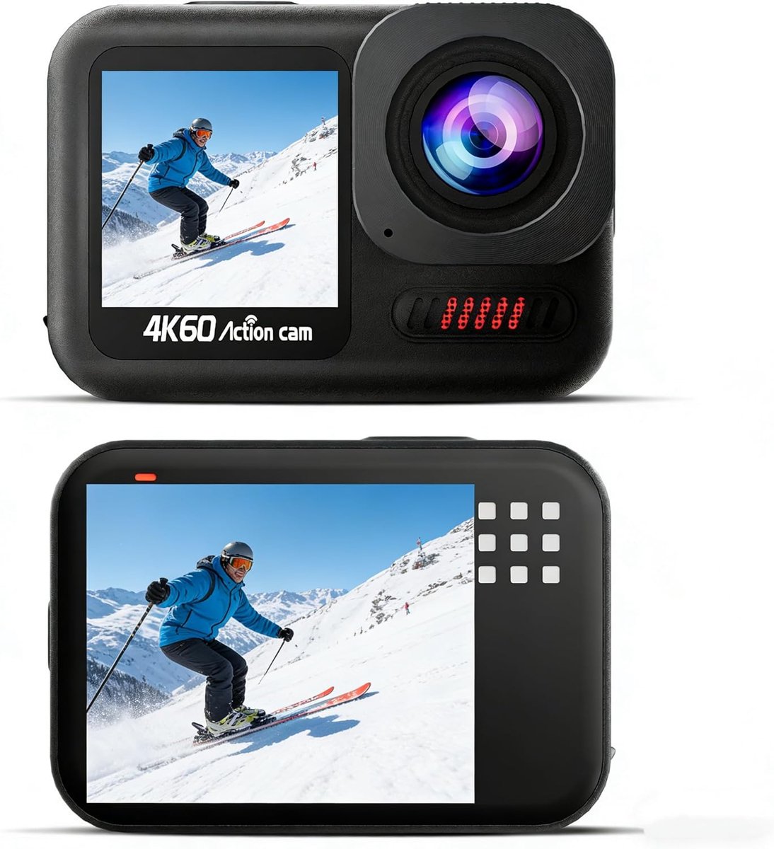 SnelShoppen - 4K60FPS Actie Camera Waterdicht tot 10m met 64GB Kaart, 8x Zoom Touchscreen Sportcamera, 6-Axis EIS 64MP Helm Camera, Afstandsbediening,