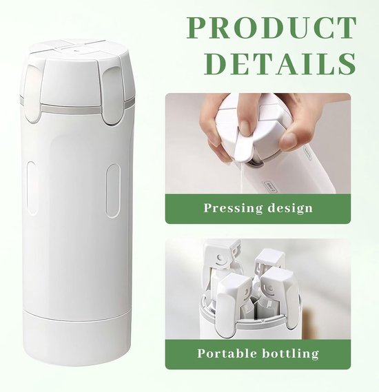 SnelShoppen - Travel Dispenser Bottle 4 in 1, Refillable Shampoo Conditioner Flessen, Compact en Ruimtebesparend voor Vakantie en Zakenreis, Wit — afbeelding 2