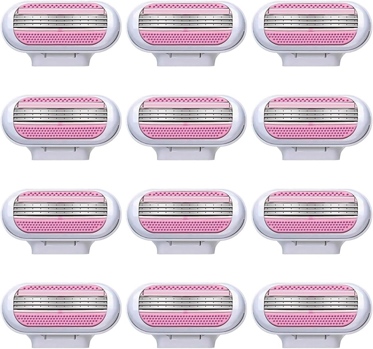 SnelShoppen - 12 stuks dames scheermesjes, reservemessen met vochtstrips, driebladig scheerapparaat, roze, voor een zachte scheerbeurt, lichaamscontou