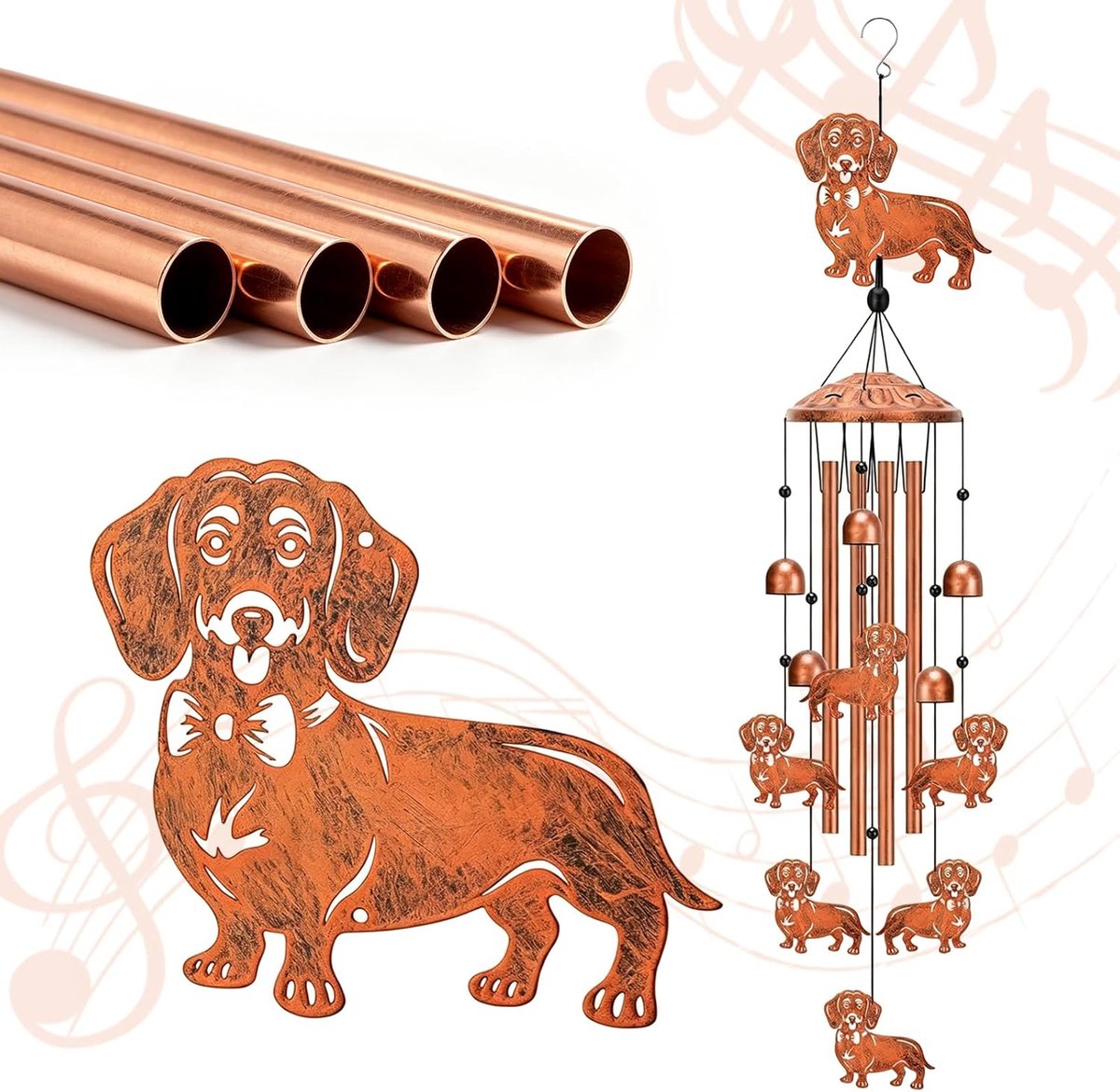 SnelShoppen - Dachshund Wind Chime Tuindecoratie - Handgemaakte Metalen Windspel voor Dierenliefhebbers - 87 cm - Weerbestendig - Melodische Geluiden