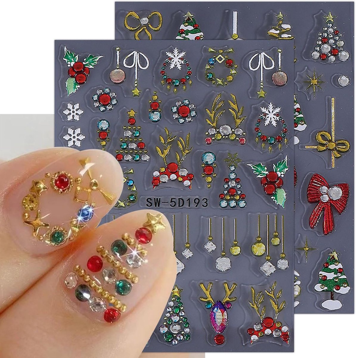SnelShoppen - 3D Kerst Nagel Stickers Set - 2 Vellen Zelfklevende Nagel Decoratie voor Feestelijke Nagelkunst - Makkelijk in Gebruik voor Beginners -