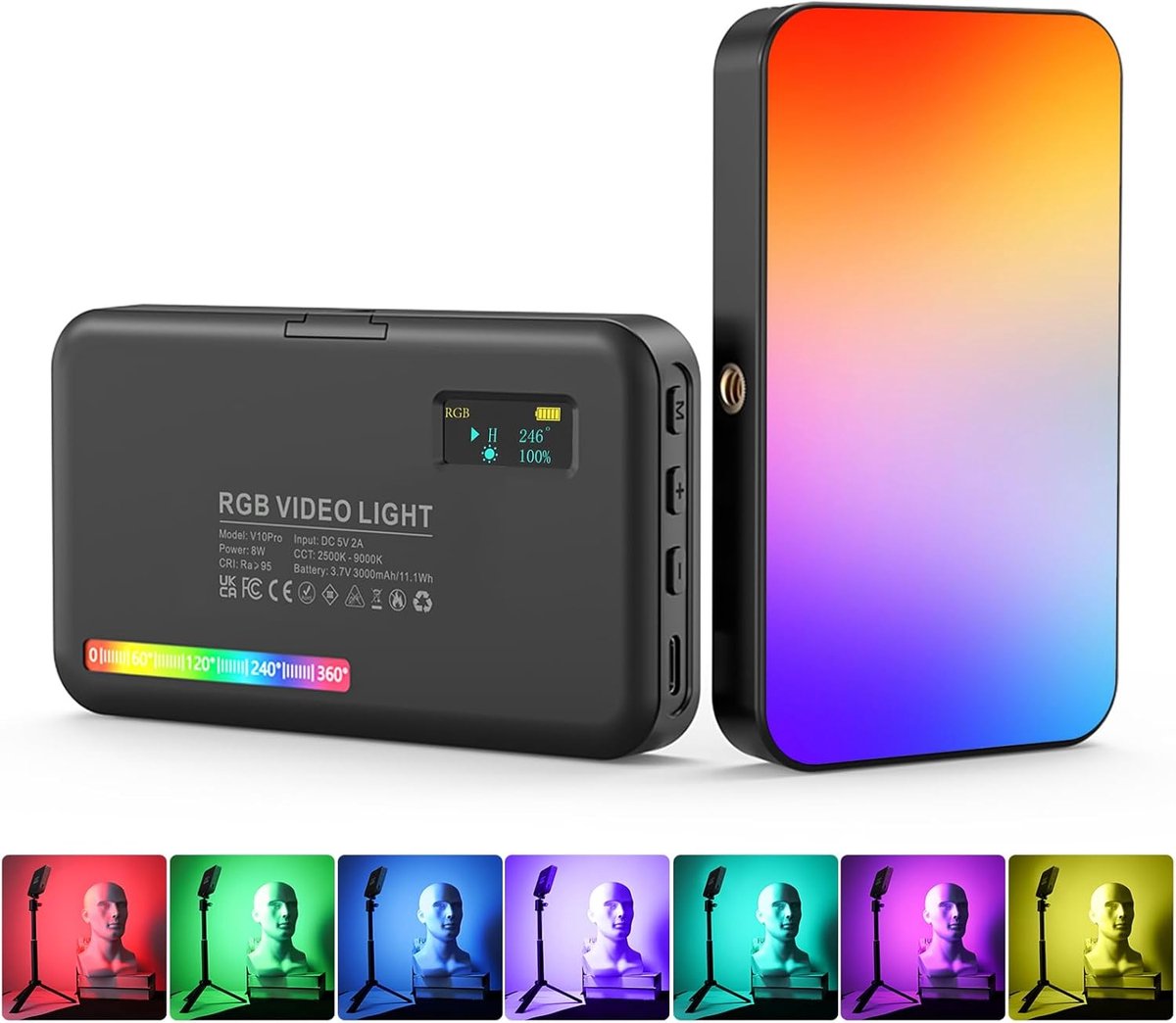SnelShoppen - RGB LED Video Light, Dimmable Camera Light, CRI95+, 2500K-9000K, 360° Full Colour, 3100mAh Battery voor Vlog, Live Streaming, YouTube, F