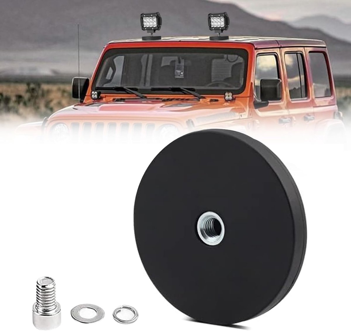 Magnetische Lampenhouder - Magneethouder Werklamp - Bevestigen Verlichting - Anti-kras Rubber Coating - 88 mm Diameter - Zwart