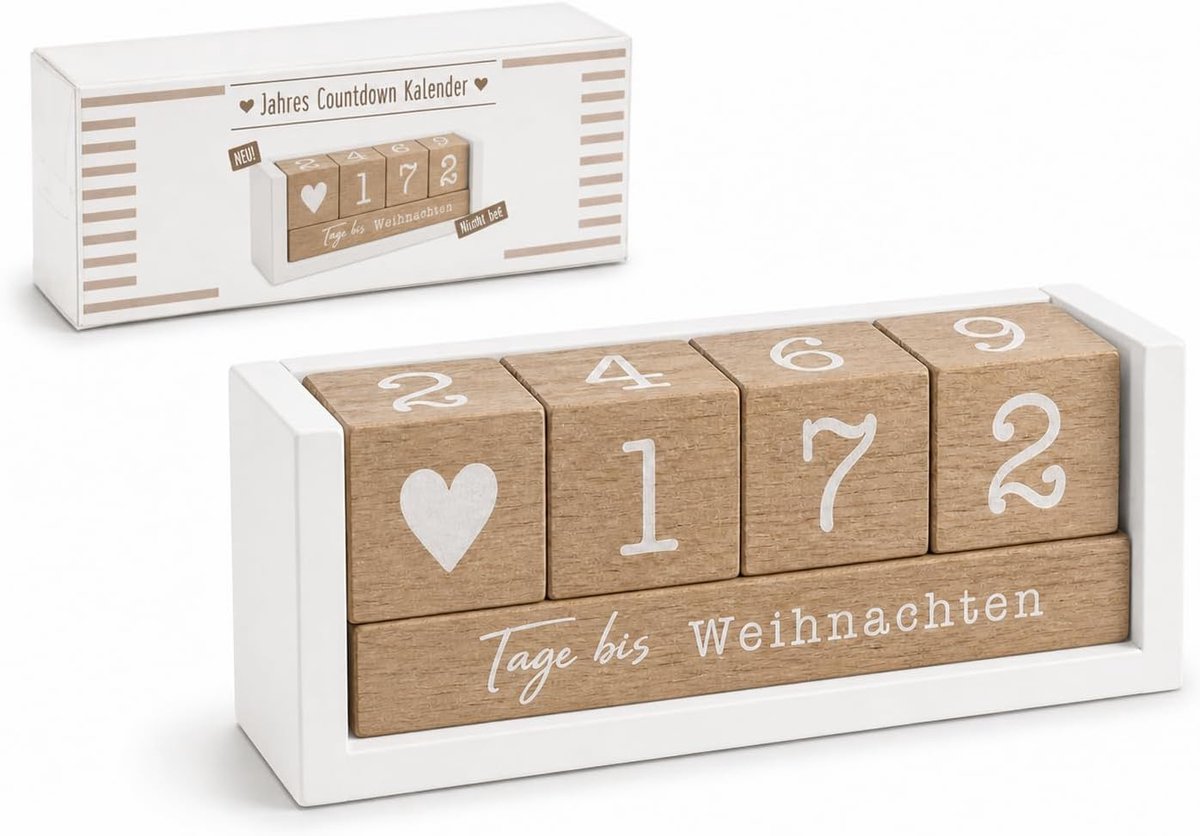 SnelShoppen - Premium Houten Aftelkalender met 8 Motieven, Duurzame Tafelkalender voor Verjaardag, Bruiloft, Vakantie, Geboorte, Pensioen, Kerstmis, 3