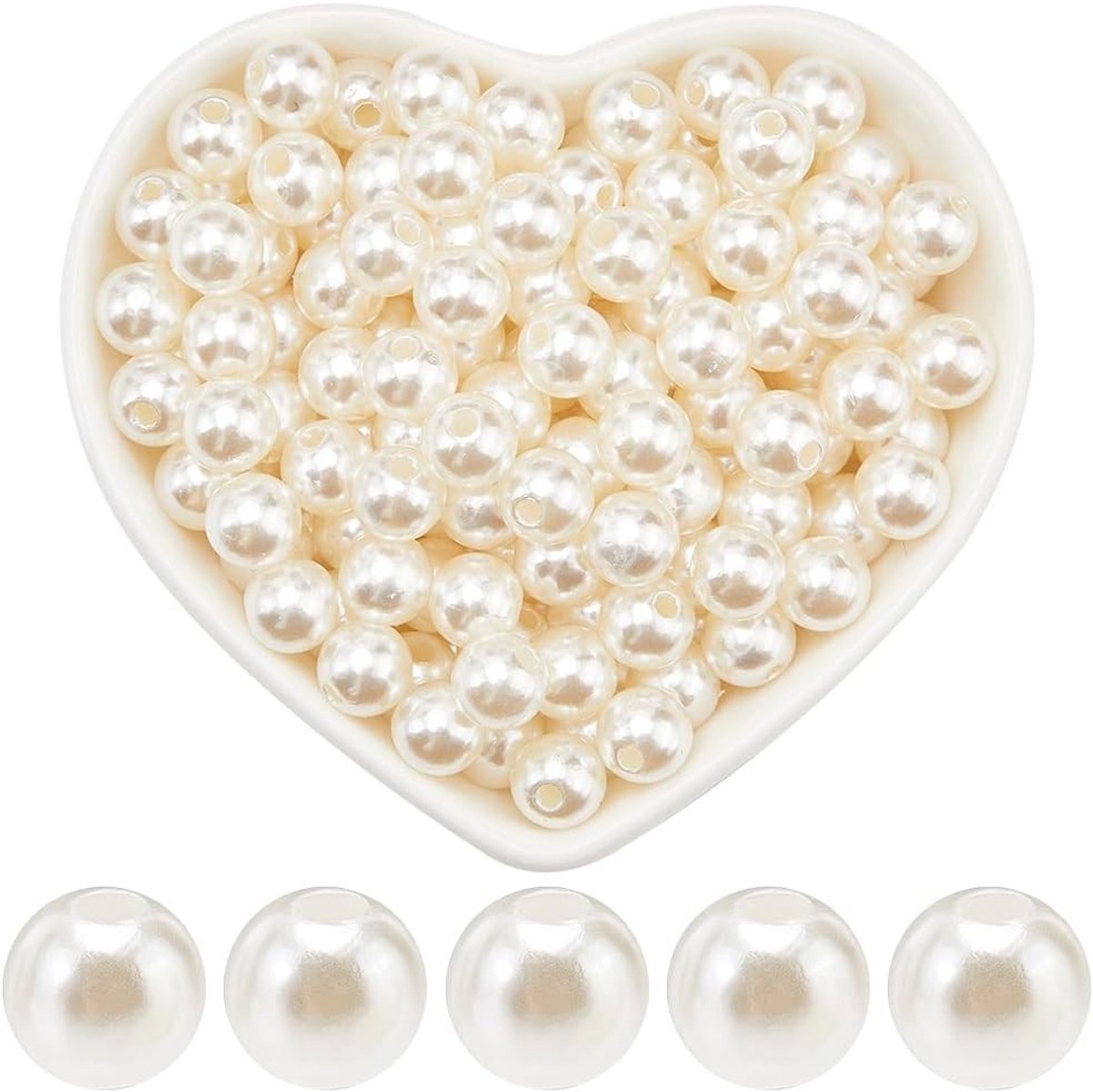 SnelShoppen - 500pcs 8mm Witte Parels Acryl Kralen Ronde Loose Parels met Gat voor Creatief Handwerk, Sieraden Maken, Ketting en Armband Accessoires