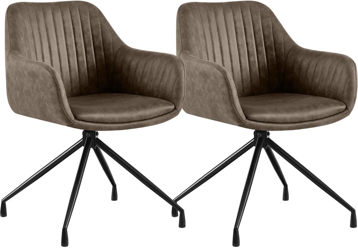 CLP Novanis Eetkamerstoelen Set van 2 - Draaibaar 180° met Terugkeerfunctie - Armleuningen - Metalen Frame Vintage kunstleer/grijs