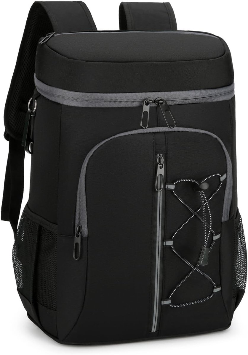 Bobypet - Koelrugzak 30 Liter - Geïsoleerde Picknick Rugzak met Flesopener - Lekvrije en Waterdichte Koeltas - Thermische Rugzak voor Werk, Strand, Camping & BBQ - Voor Heren & Dames - Zwart