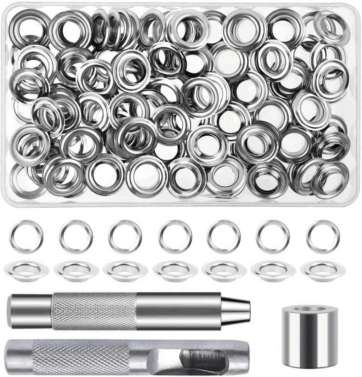 Oogringen Gereedschapsset - Zilverkleurig Messing - 100 Stuks - Met 3 Installatietools