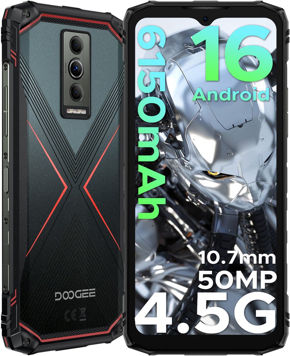 DOOGEE Blade 10 Pro Energy 4.5G - Robuuste Telefoon - Smartphone - Android 16 - 6150mAh/18W - 10.7mm - 50MP Camera - Gemini AI - UNISOC T7250 - 12 GB RAM+128 ROM（2TB/TF) - 6,56-inch HD+ 90Hz - Widevine L1 - Face ID - NFC - Drie sleuven - Grijs