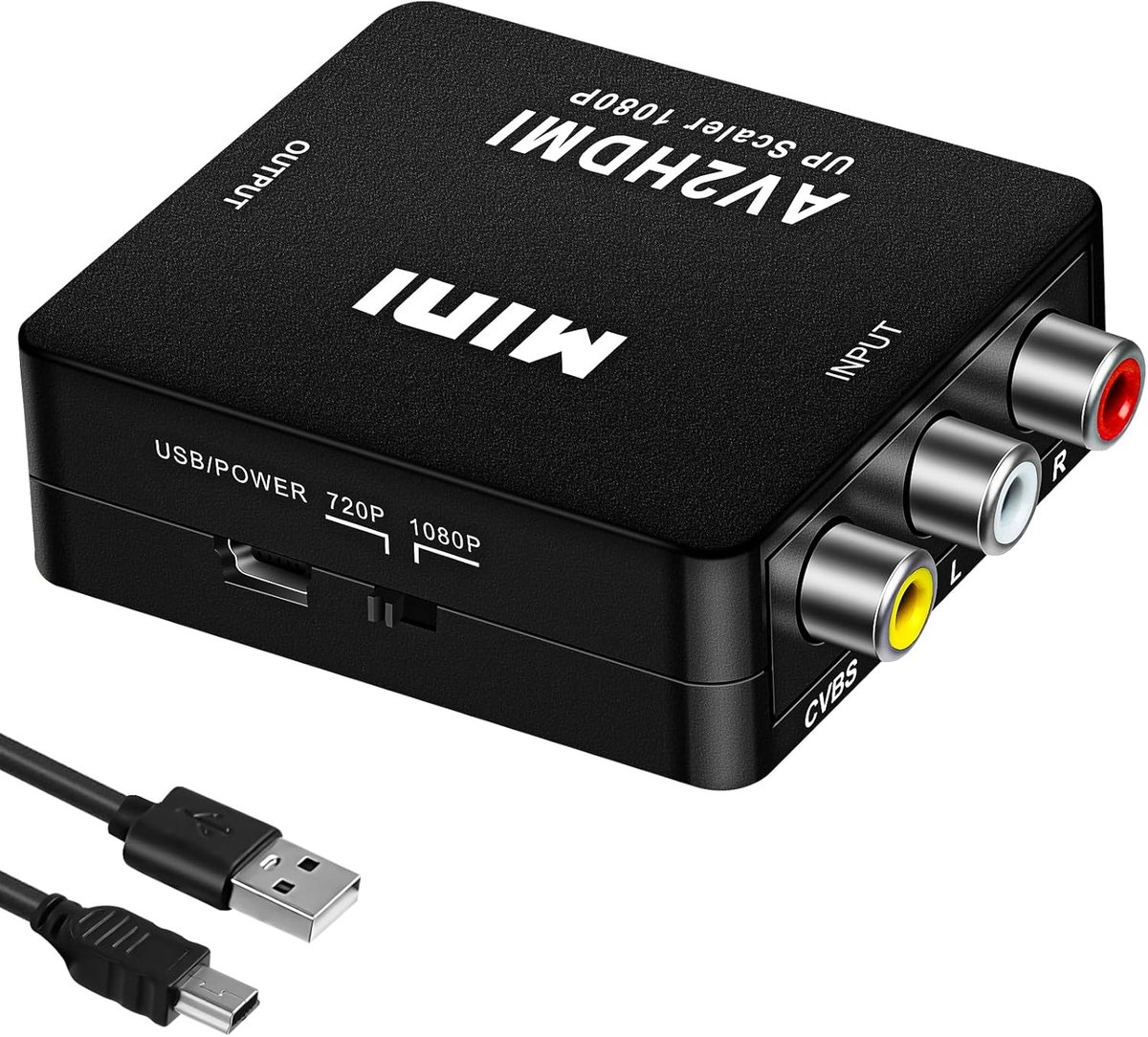 RCA naar HDMI, AV naar HDMI Converter, 1080P Mini RCA Composiet CVBS Video Audio Converter Adapter, Ondersteuning PAL/NTSC voor TV/PC/PS3/STB/Xbox VHS/VCR/Blue-Ray DVD-spelers