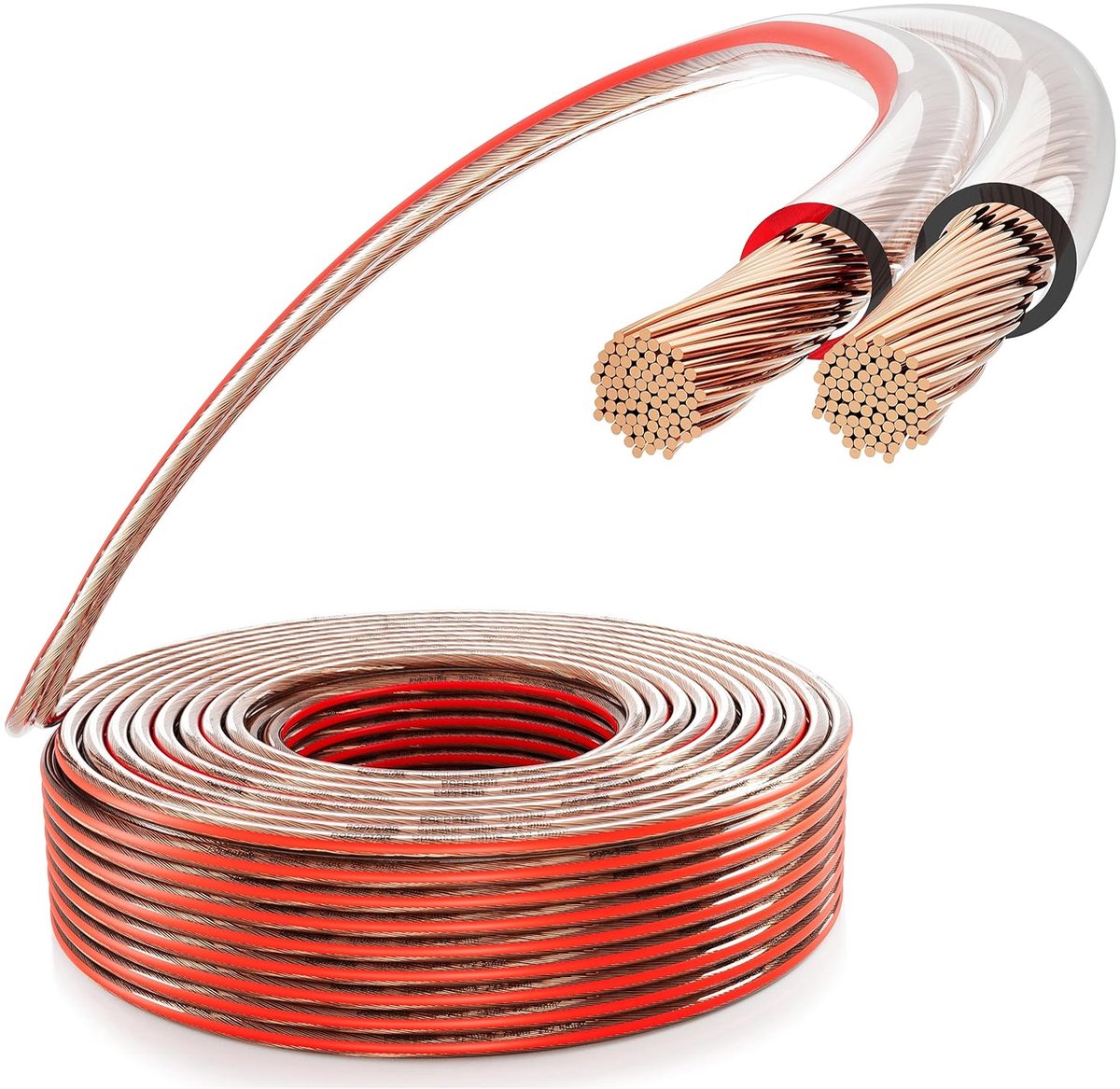 15m Luidsprekerkabel 2x2,5 mm² (massief koperen binnengeleider OFC 99,99%, transparante PVC-mantel)