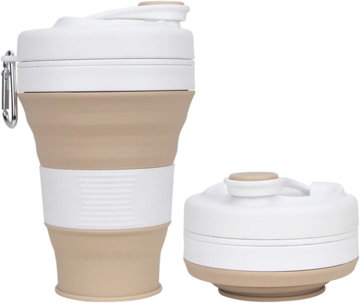 siliconen reismok met stofbestendig deksel, BPA-vrij, draagbaar, herbruikbaar, voor camping, picknick, reizen, kantoor, siliconen opvouwbare beker (kaki, 600 ml)