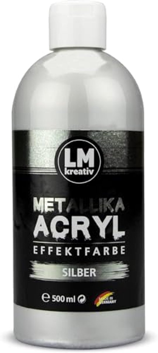 LM-Kreativ Metallika acrylverf - 500 ml - zilver - zijde glans - metallic effect