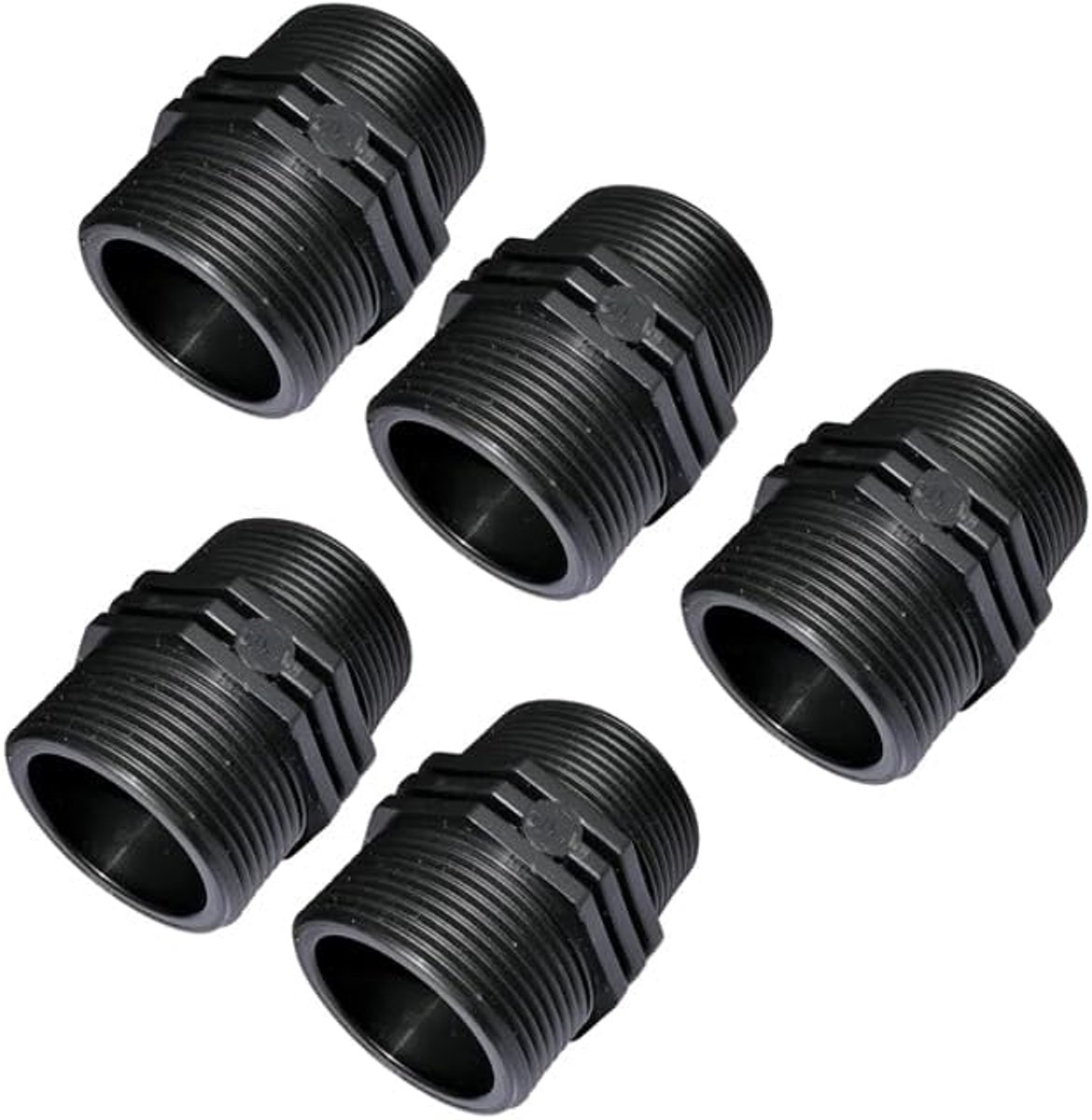 Verpakking met 5 stuks kunststof schroefdraadboren 3/4 inch x 3/4 inch PN10 klemschroefverbindingen voor schroefdraadtappen, dubbele schroefdraad mannelijk/mannelijk