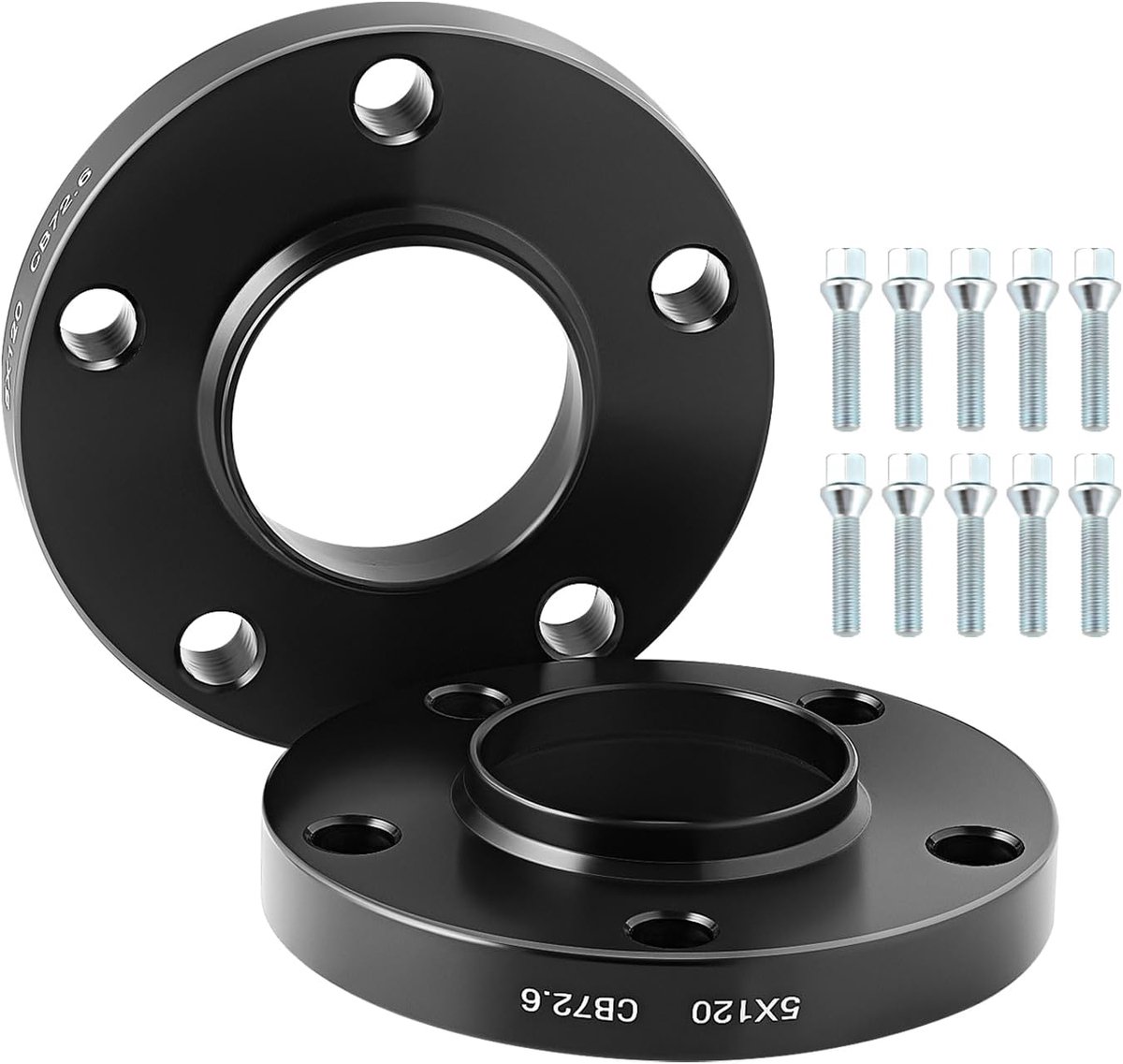 Spoorverbreders 2 x 20 mm afstandsschijven LK: 120/5 NLB:72.6 met 10 stuks wielbouten M12x1.5 voor BMW E36 E46 E90 E91 E92 E60 E61