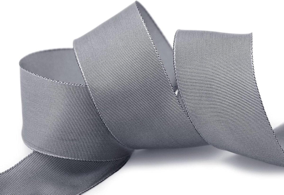 25 m x 40 mm draadrandband, Leo GRIJS, donkergrijs (324), decoratief lint met draadranden, eenkleurig, cadeaulint, stoffen lint, strikband, visco-draad, van hernieuwbare grondstoffen, biologisch afbreekbaar