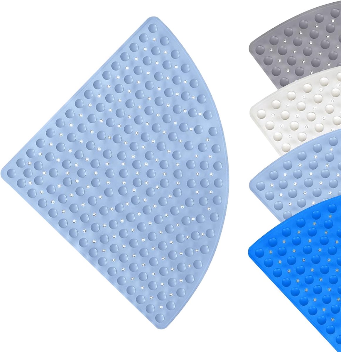 driehoekig, 70 x 70 cm, 1 stuk douchemat, hoekdouchemat met afvoergaten, grote antislipmat, douche met zuignappen, antislipmat, pvc-douchematten, voor binnendouche (lichtblauw)