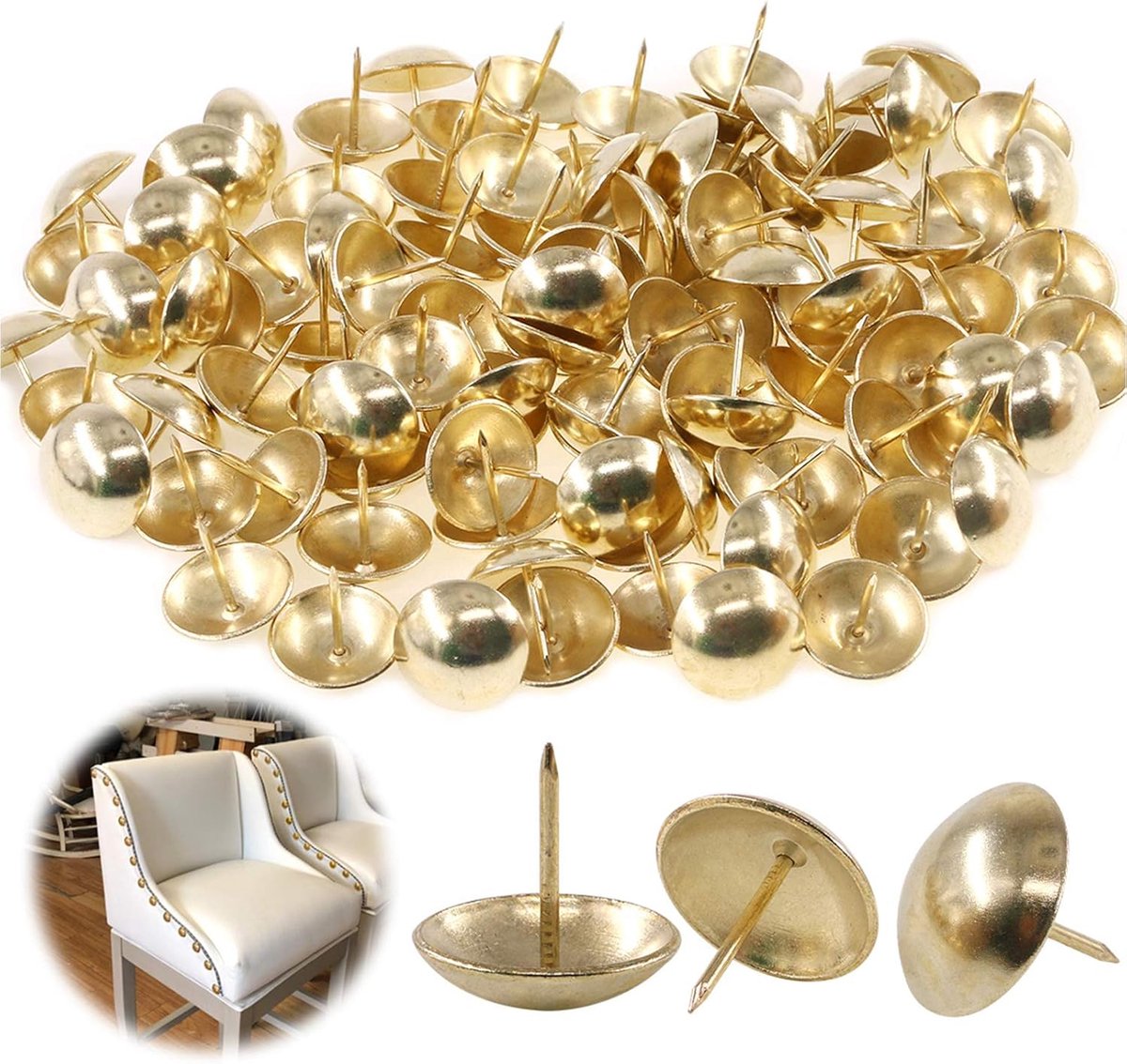 100st 1" (25mm) antieke stoffering Tacks meubels nagels pinnen assortiment kit voor gestoffeerde meubels kurkbord of doe-het-zelf projecten - goud