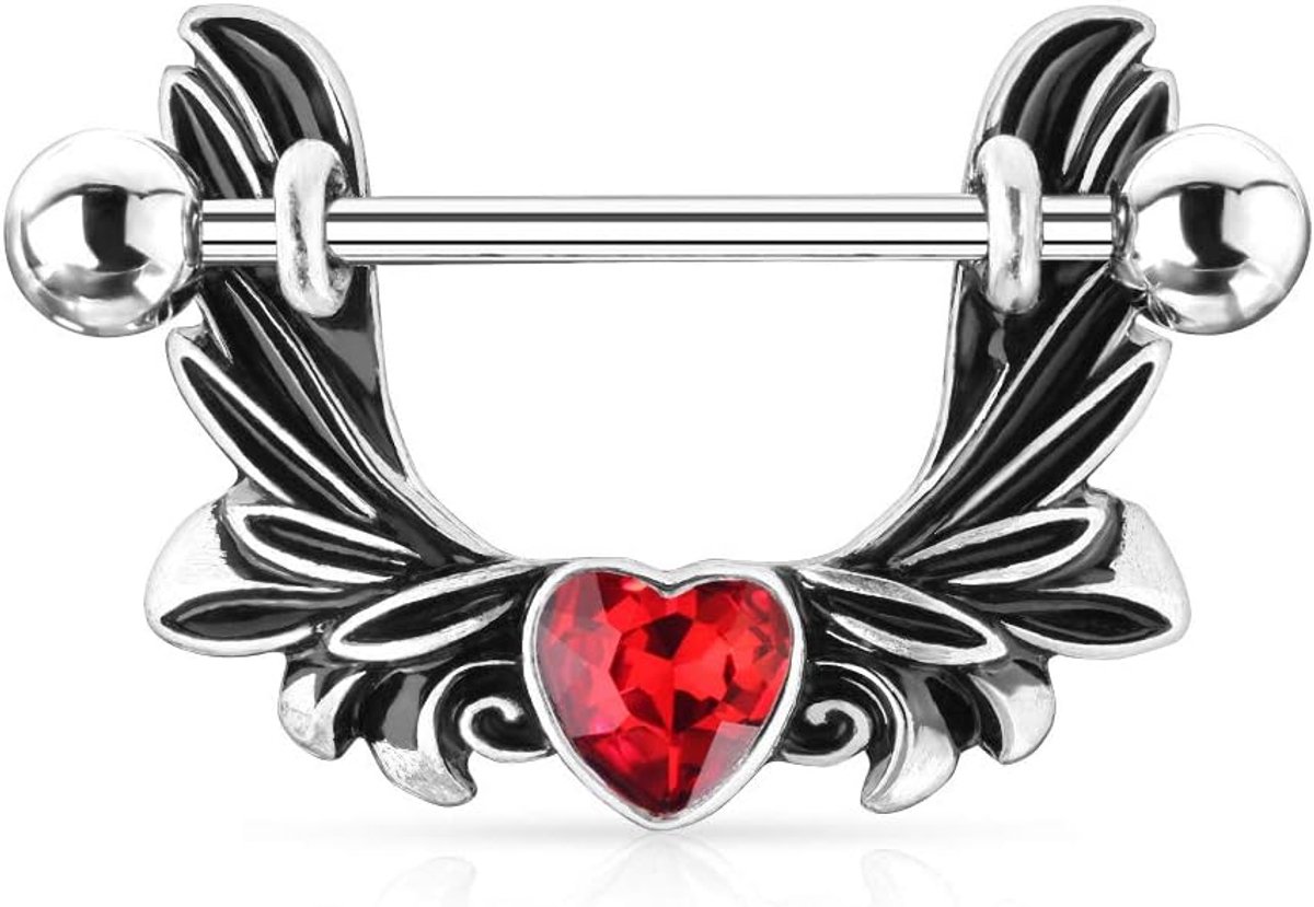 Angel Wings with Heart - 316L chirurgisch staal - tepelschild