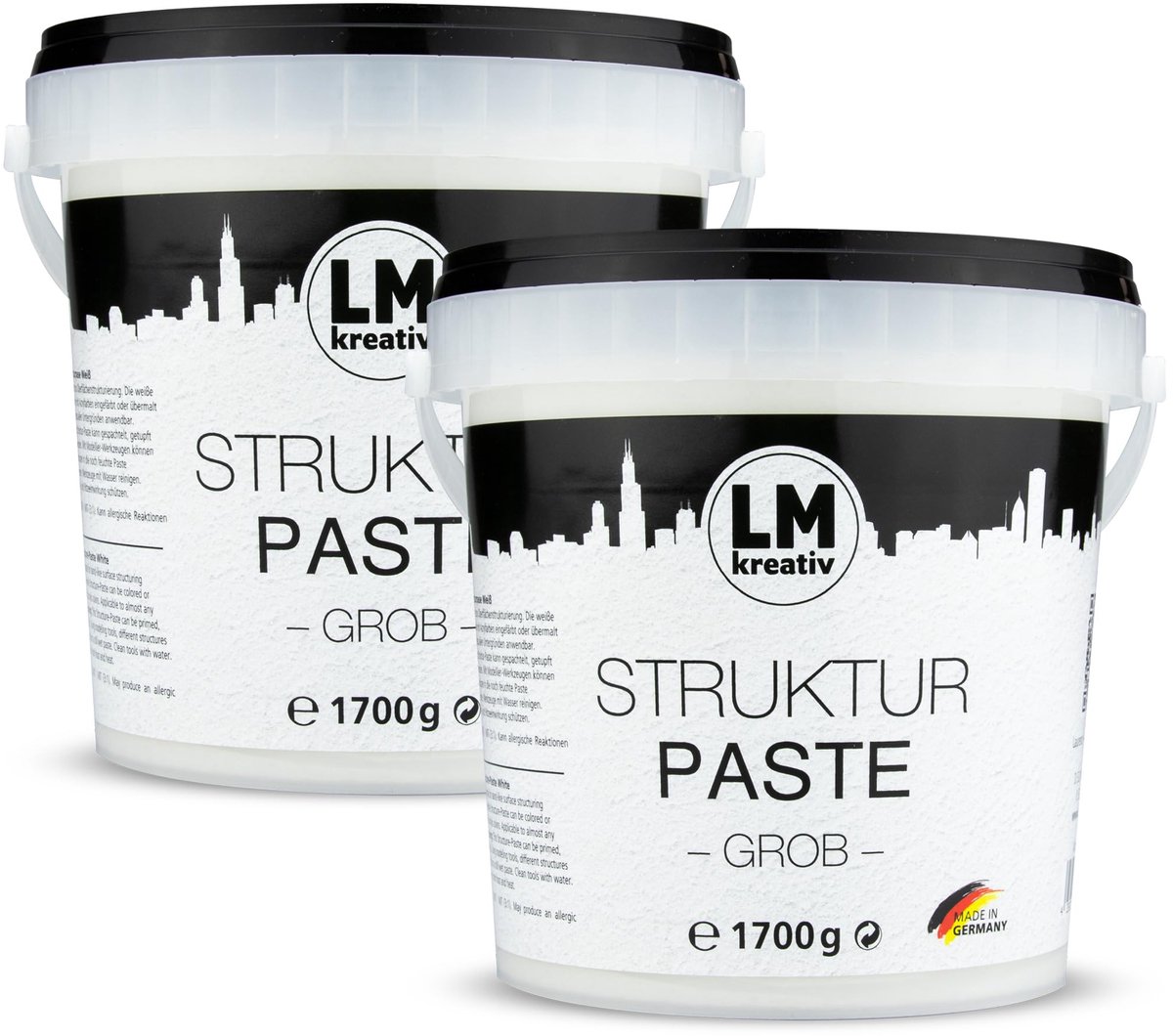 LM-Kreativ Grove structuurpasta - Textuurpasta en modelleerpasta - Wit - 2 x 1,7 kg emmers