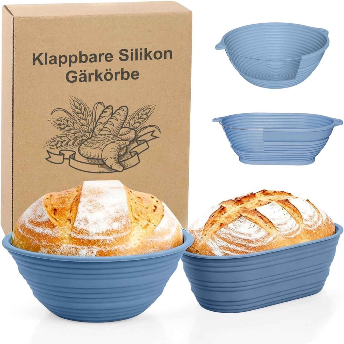 siliconen gistmand set 28 cm ovaal en 25 cm rond met olieborstel - stabiel, anti-aanbaklaag en gemakkelijk te reinigen, broodvorm voor zuurdeegbrood