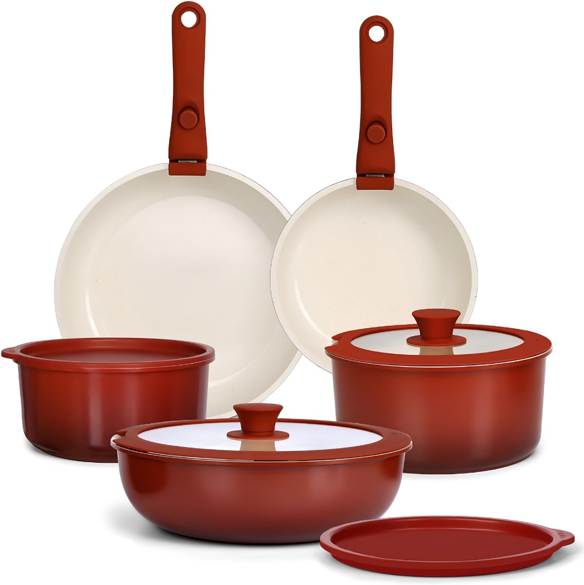 Lìon® Pannenset - 11 Stuks Pannen - Pannenset Inductie - Rood - 55cm x 35cm x 20cm