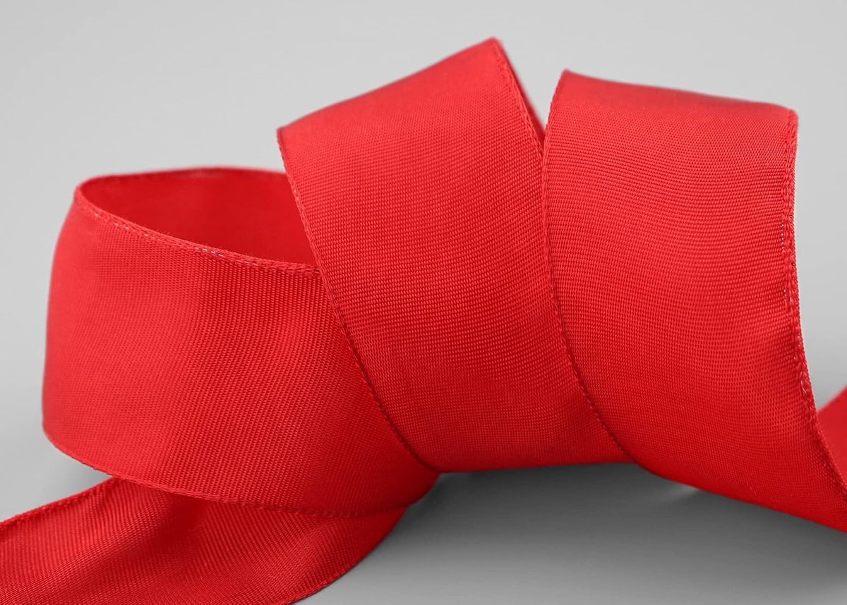 25 m x 40 mm draadrandband LEO ROOD (609) decoratielint met draadranden, eenkleurig, cadeaulint, stoffen lint, visco draad van hernieuwbare grondstoffen, biologisch afbreekbaar