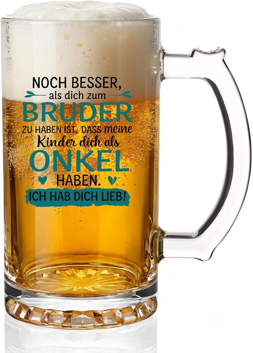 Cadeau Bierpul, grappig verjaardagscadeau voor oom, mannencadeau voor verjaardag, Vaderdag, Kerstmis, cadeau-idee voor broers en zussen, broers, 0,5 l bierglas met spreuk