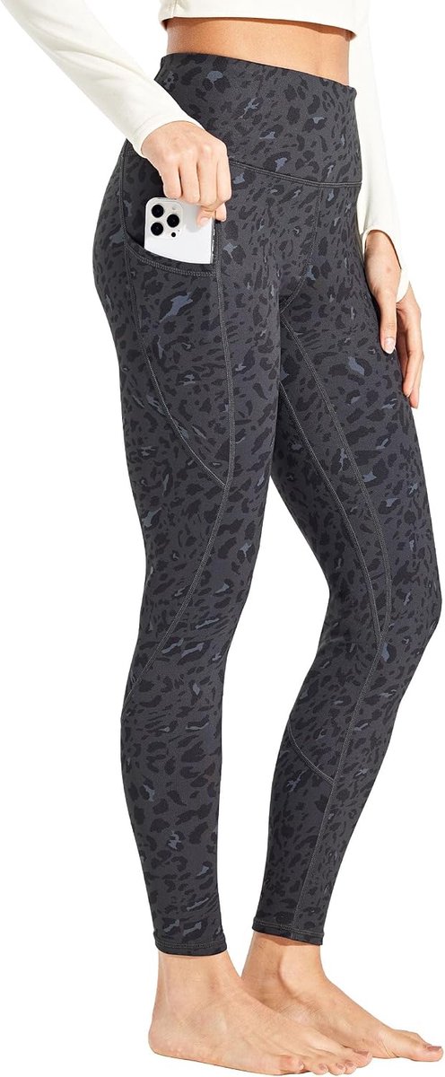 Dames fleece leggings gevoerde hoge taille winter warme broek thermische sportlegging yoga hardloopbroek met zakken