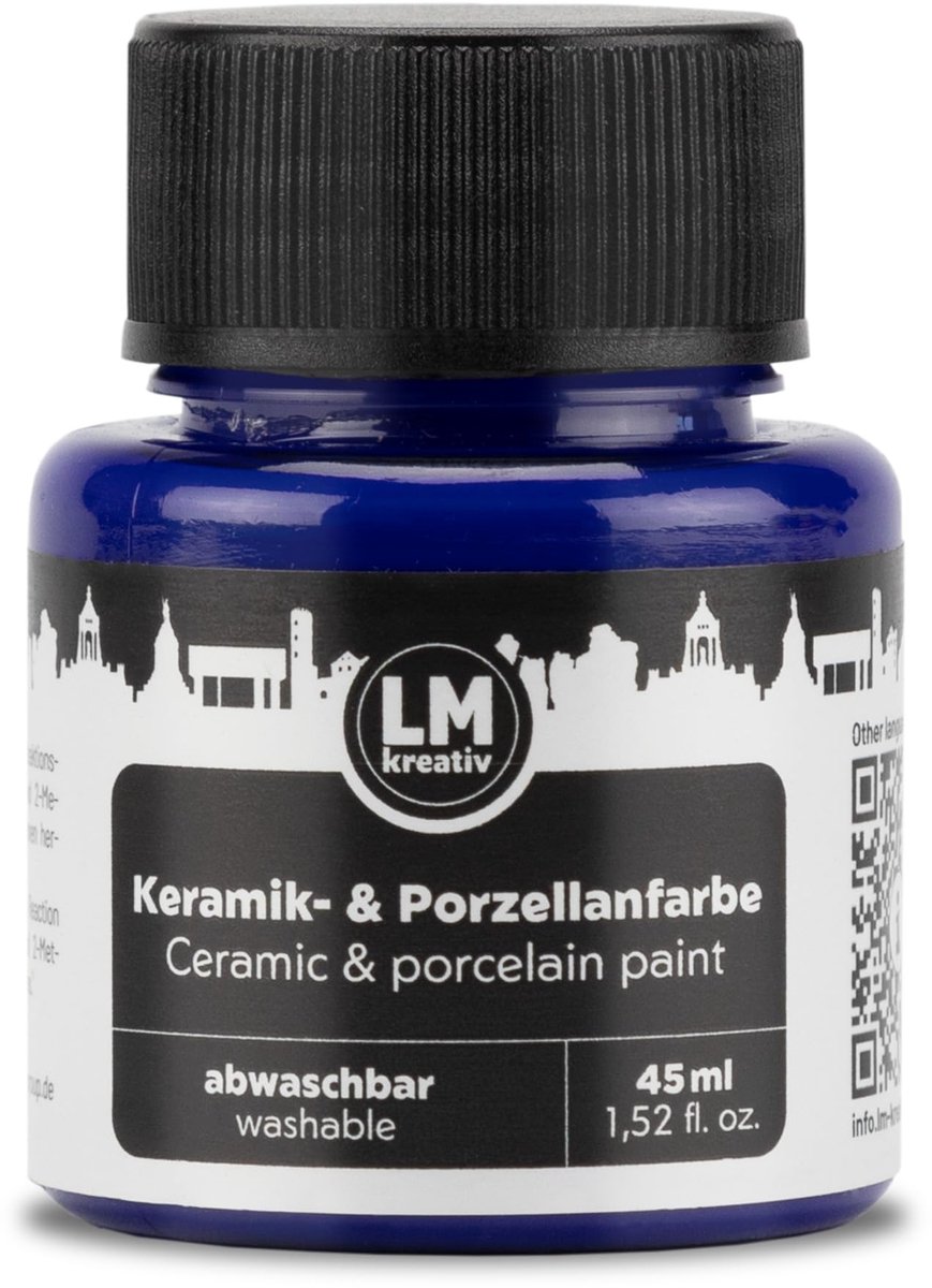 LM-Kreativ Porselein en Glasverf - Dekkende verf - Op Waterbasis - Hittebestendig - Donkerblauw - 45 ml