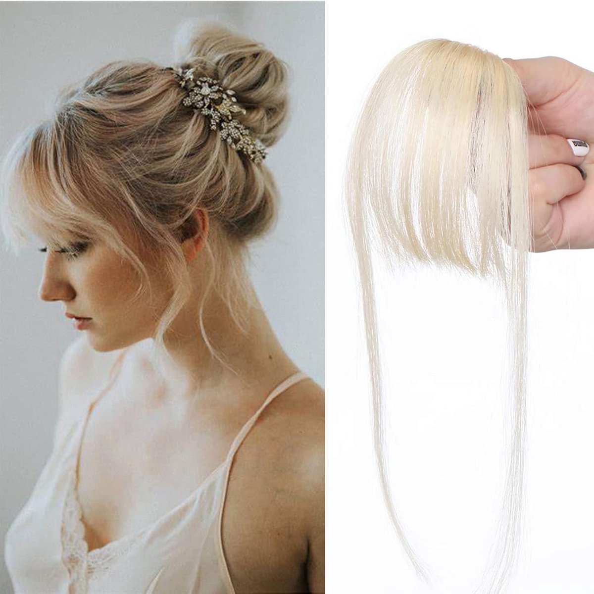 Pony haarstukje van echt haar, fringe clip-on voorkant, eendelige verlenging, 100% Remy menselijk haar, glad, platinumblond #60, 3 g, 1,0 stuks