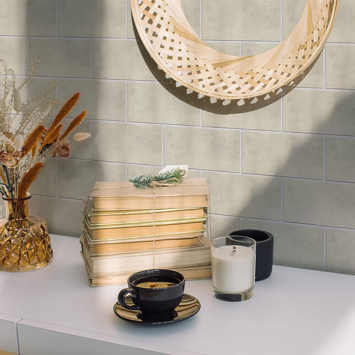 vinyl vloer of muur tegelsticker, antislip tegel stickers met plakkende achterkant voor keuken, badkamer. Zelfklevende pel-en-plak PVC vloer sticker doe-het-zelf, ivoorkleurig, 30 x 15 cm x 12 stuks set