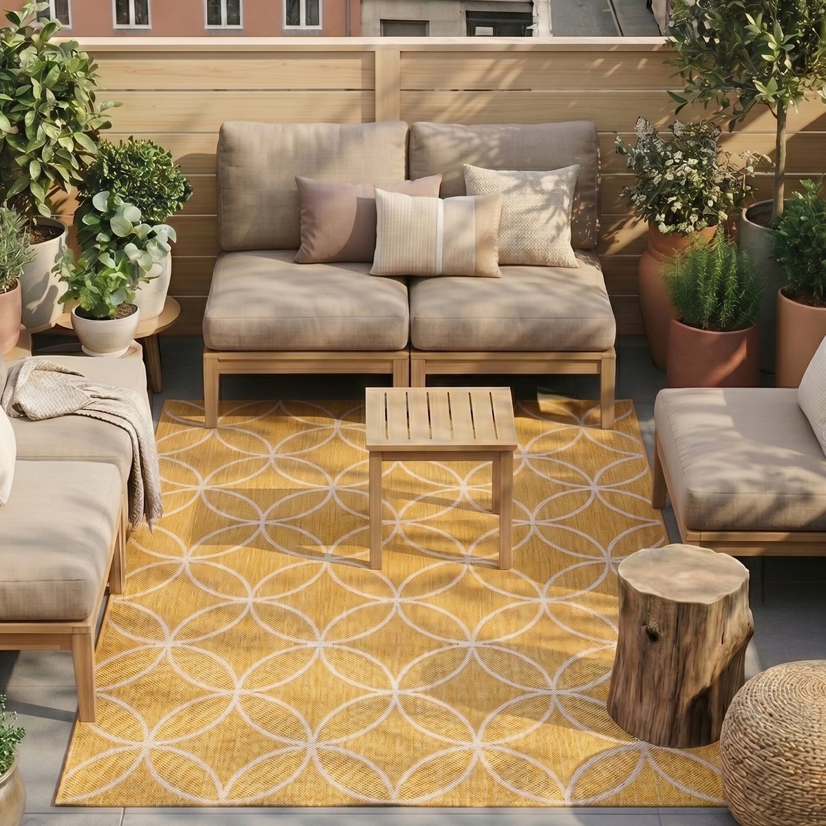 Fraai Geometrisch buitenkleed - Faro Ripple Geel - 140x200 cm